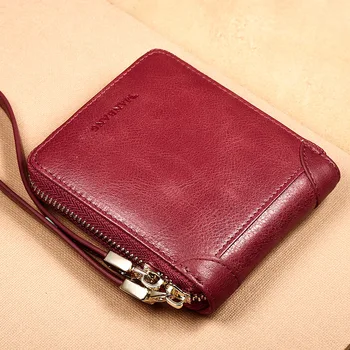 

New Women's Short Wallet Women's Zipper Retro Wallet Cross-Section Hand Strap Multi-Function Leather Wallet
