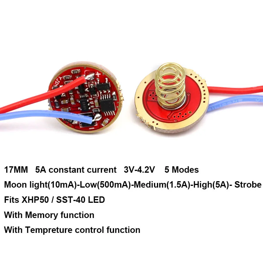 Circuit imprimé pour lampe de poche XM-L3 L3 SST40 3V XHP50 LED, 17mm, 5A, 5 modes de pilote, Circuit imprimé avec Protection contre linversion de mémoire de Mode