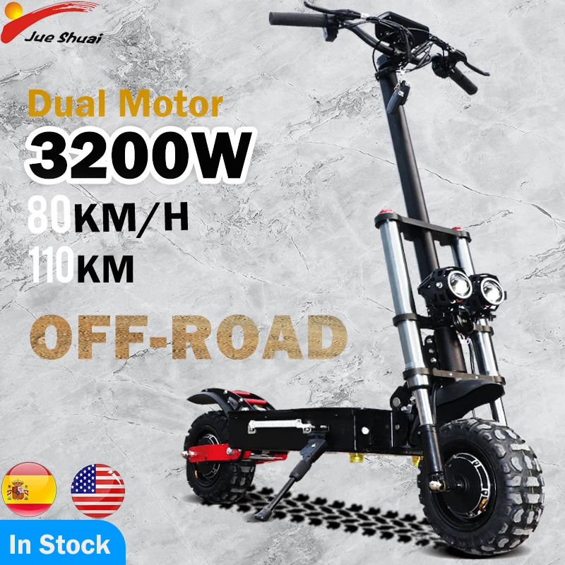 

JS Electric Scooter 3200W Dual Motor Kick Scooter 80km/h High Speed for Adults 11inch Offroad Tire Foldable Electric Skateboard