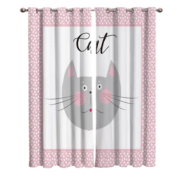 

Cat Animal Cartoon Border Gray Window Curtains Living Room Curtain Rod Kitchen Drapes Fabric Home Decor