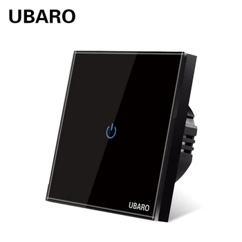 

UBARO EU/UK AC100-240 Black Tempered Glass Wall Touch Switch LED Panel Wall Light Black Shell Switch 1/2/3 Gang