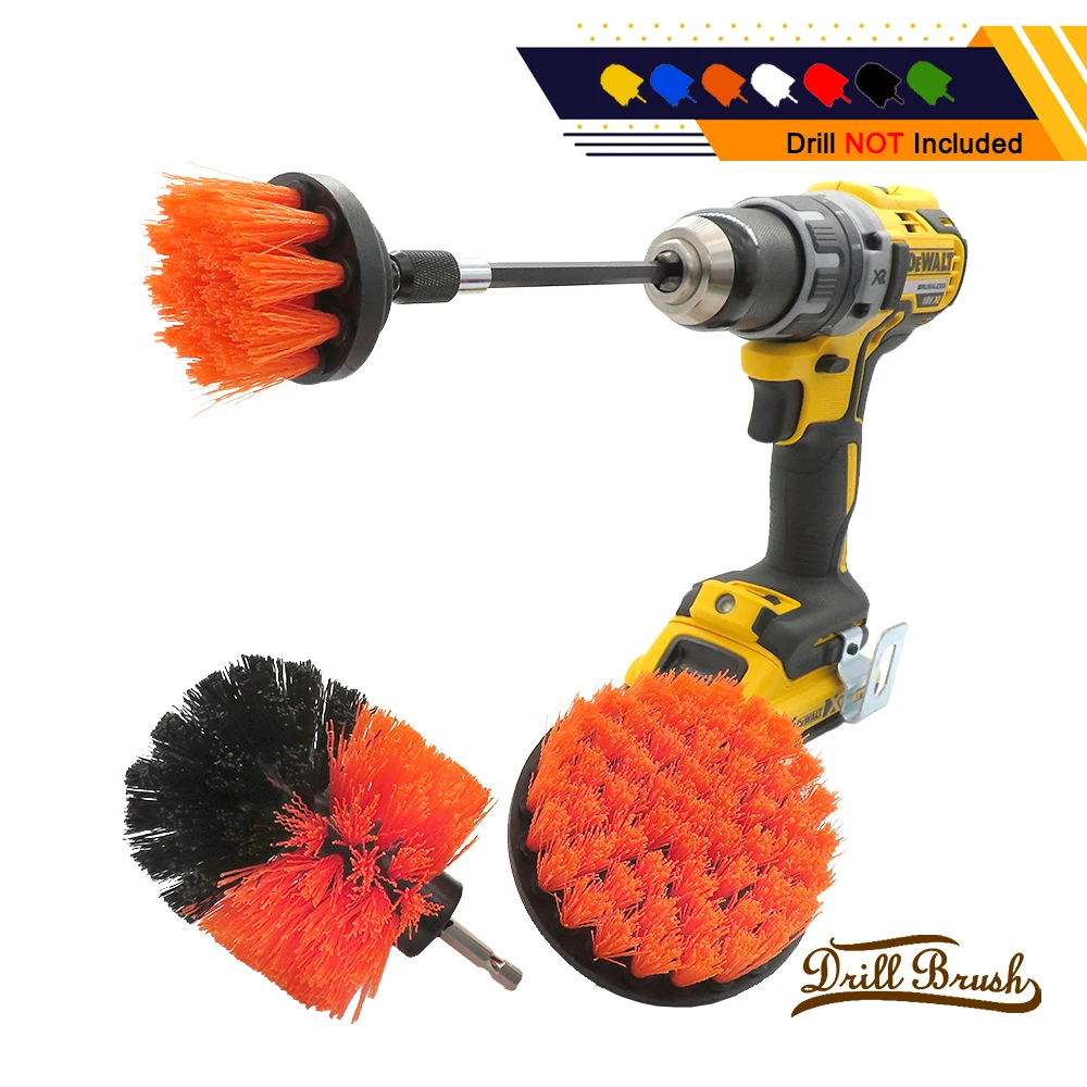 1 Set/4 PCS Orange Electric Brush Kit Plastic Round Cleaning Brush For