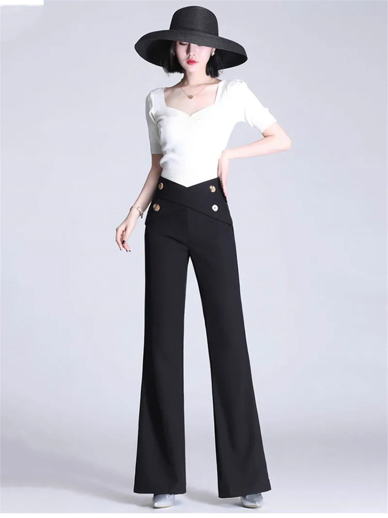 Female Casual White Wide-leg Pants Women Spring Autumn 2022 New Trousers High-waisted Straight All-match Plus Size Pants F297 nike pants