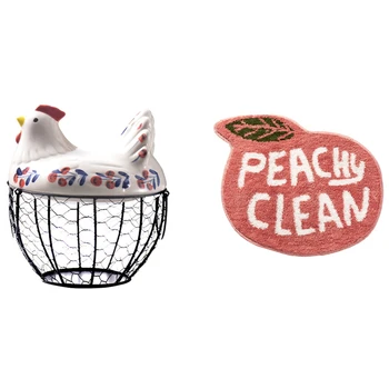

Big deal 1 Set Iron Egg Storage Basket Snack Fruit Basket Kitchen & 1 Pcs Cartoon Fruit Door Mat Land Pad Bedroom Toilet