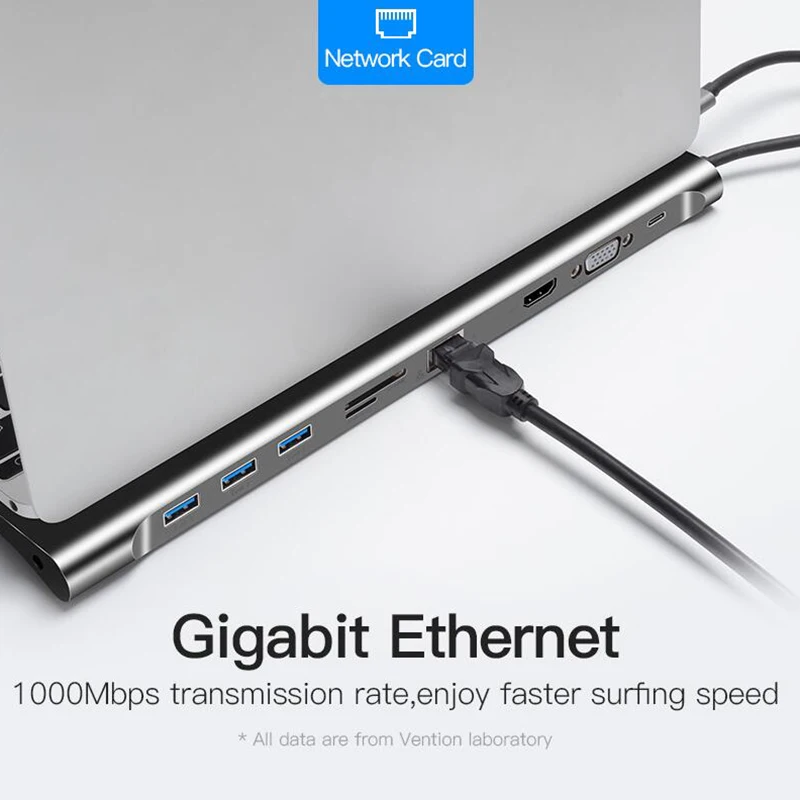 

10 in 1 Type C Hub to HDMI USB 3.0 RJ45 Adapter Dock Portable for Laptop Mobile Phone AS99