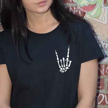 

Gothic Style Vintage Skull Hand Pocket Printed T-shirt Tumblr Funny Punk Rock Harajuku Hip Hop Women Tops Black White Tshirts