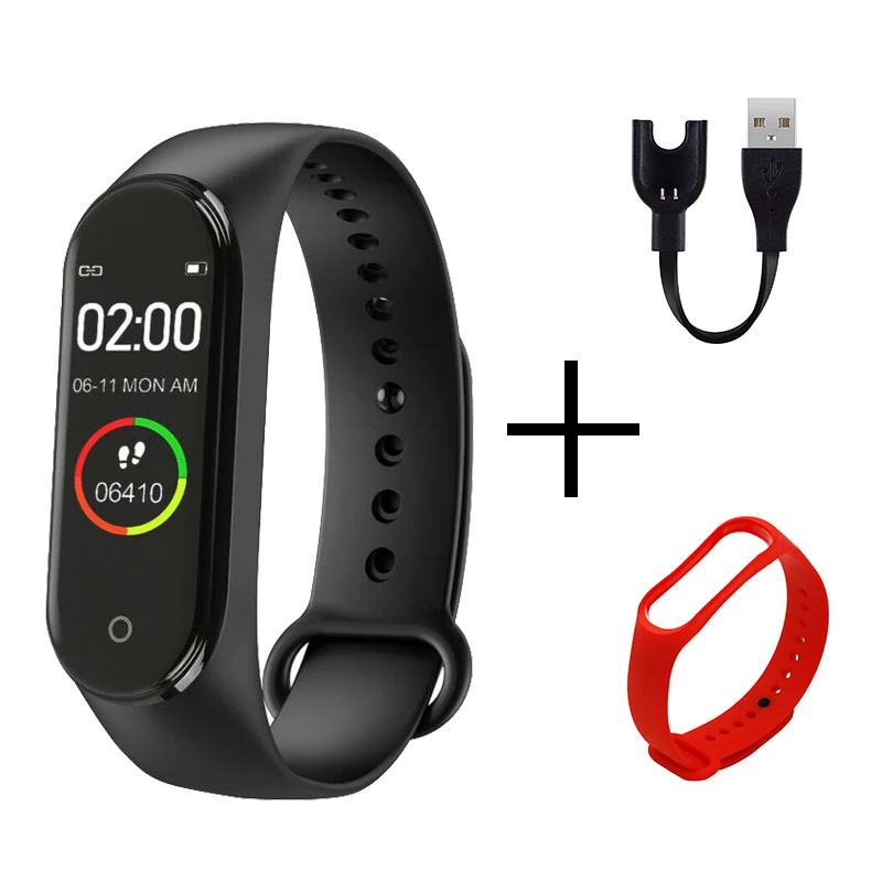 Модный браслет M4, Bluetooth, умный, водонепроницаемый, цветной браслет, измеритель артериального давления, мониторинг сна, информация, напоминание, часы - Цвет: black red
