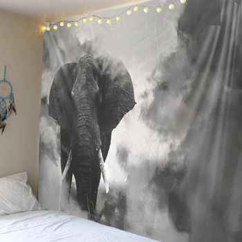 

Gray elephant printed tapestry background decoration cloth full polyester factory direct sales can be customized