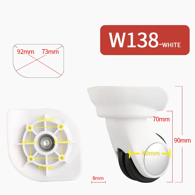W138(2 Wheels)White Сменные колеса для багажа, чемодан, ролики, сумка на колесиках, аксессуары, ролики, цветной чемодан, багаж, черные колеса - Цвет: W138(2 Wheels)White