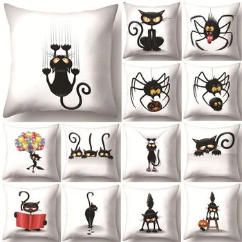 

1Pcs Black Cat Spider Polyester Cushion Cover Decorative Throw Pillows Home Bedroom Sofa Seat Car Decoration Pillowcase