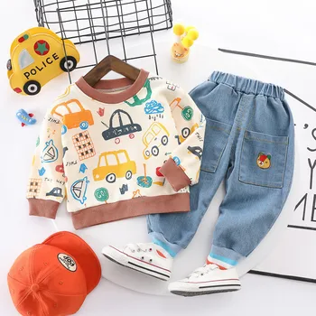 

Autumn Toddler Baby Boy Girls Clothes Set Casual Boys Clothes Fashion Sports Outfits Print T-shirt Jeans Suits Kid Clothing