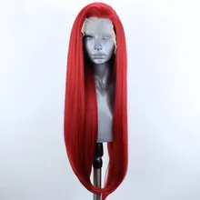 Красные прямые волосы Bombshell синтетический парик фронта шнурка натуральные волосы линия жаропрочных волокон волос сторона расставания для женщин парики