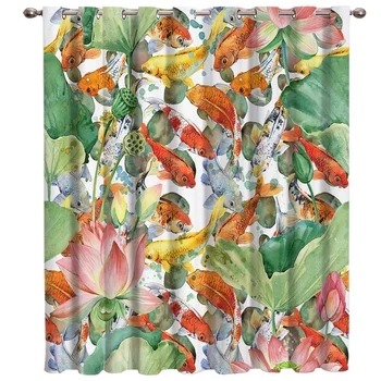

Pond Ink Painting Varicolored Koi Fish Room Curtains Large Window Window Curtains Dark Living Room Outdoor Bedroom Floral Fabric