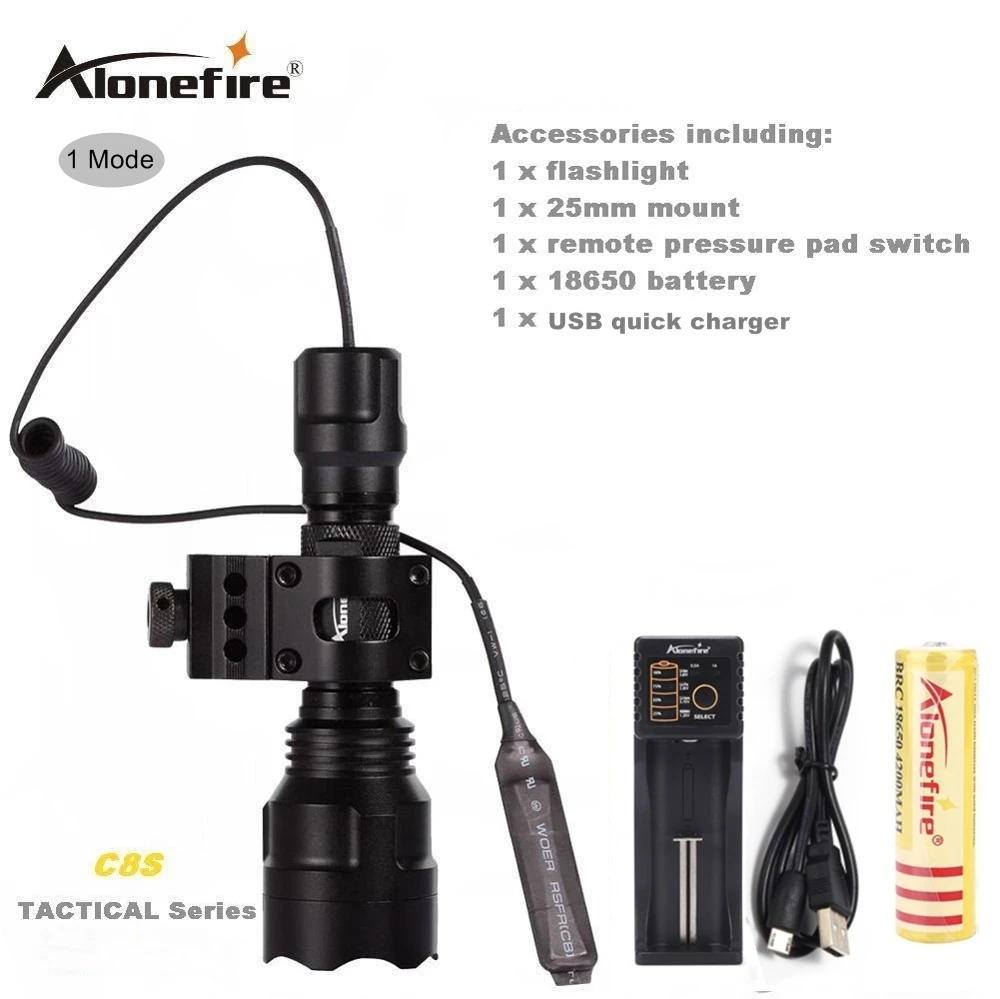 AloneFire C8 CREE XM-L2 U3 светодиодный тактический светильник фонарь 20 мм крепление для страйкбола прицел ружья светильник 18650 батарея - Цвет: C8L2-1 T2008-I