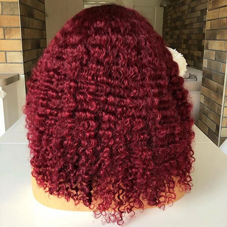 99J кудрявые человеческие волосы парики на кружеве для черных женщин красный цвет индийские волосы remy кудрявые 360 парики на кружеве al плотность 180
