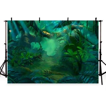 

Cartoon dark green jungle photo background sunshine tree path background infant and child photo backdrop special props