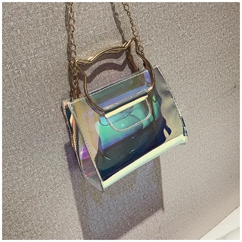 

Fashion Lady Mini Handbag Shoulder Chain Bag Laser Transparent Cat Style Bag