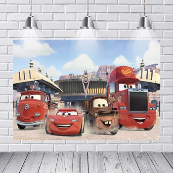 

Boys Birthday Party Backgrounds for Photos Studio 7x5FT Vinyl Red Cartoon Movie Characters Cars Photography Backdrop