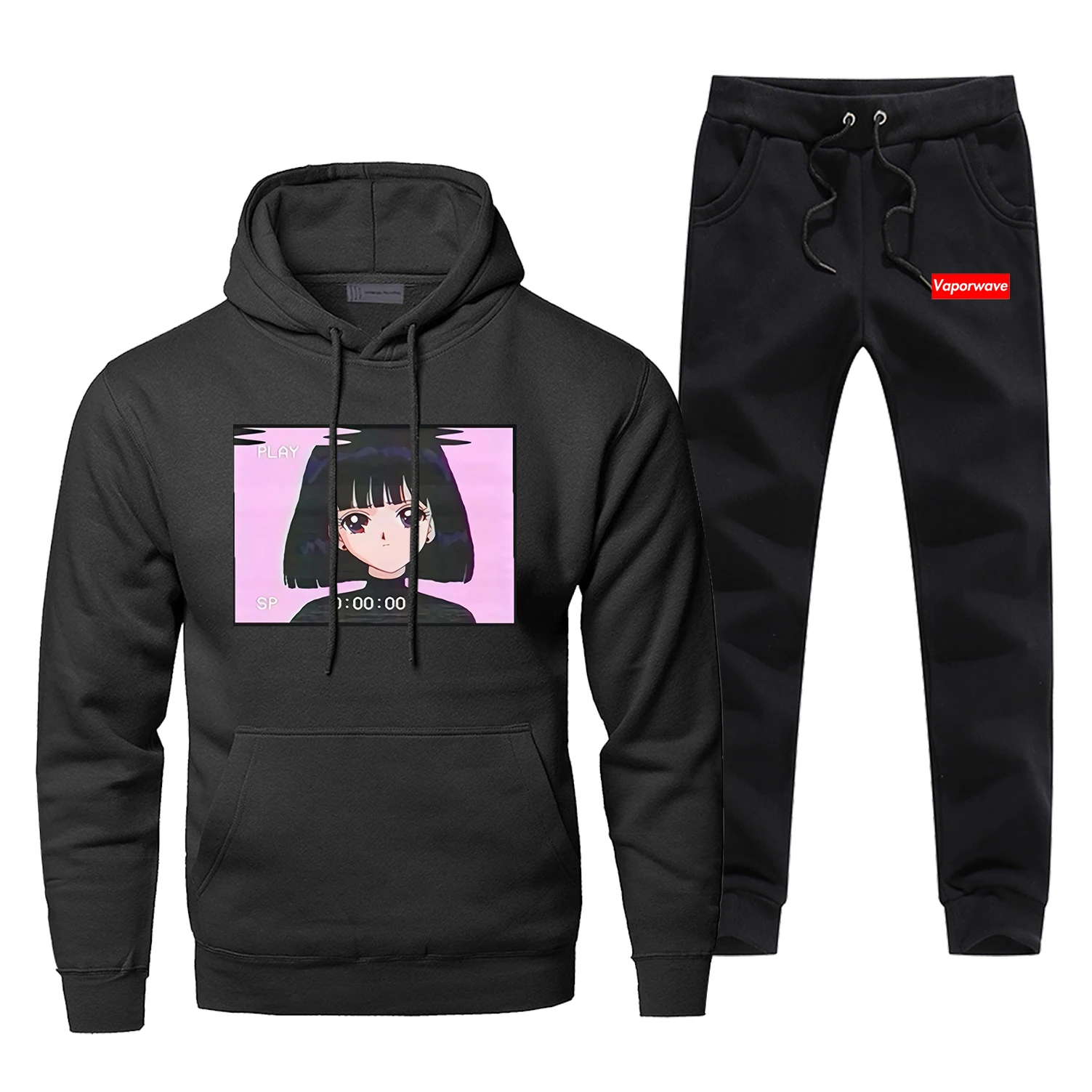 

Hoodie Vapowave Japanese Anime Pants Set Men Sweatshirt Male Hoodies Sweatshirts Mens Sets Two Piece Pant Pullover Harajuku Coat
