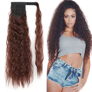 

ValenWigs 22" Synthetic Afro Fluffy Kinky Curly Ponytail Wrap Around Hair Clip In Tail Extensions Magic Paste Ponytail Hairpiece