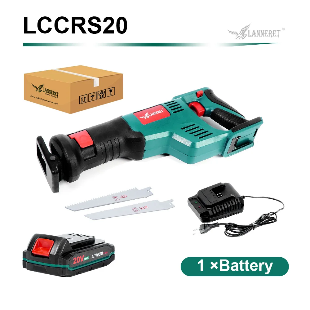 SET 2 -1pc battery LANNERET Беспроводная сабельная пила 20 в электрическая пила 2.0Ah литий-ионная батарея 22 мм ход с пильными лезвиями пильный режущий инструмент - Цвет: SET 2 -1pc battery