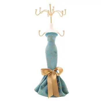 

1 Pc Jewelry Holder Dress Shape Exquisite Gilding Peacock Blue Display Rack Stand Jewelry Organizer For Women Girls