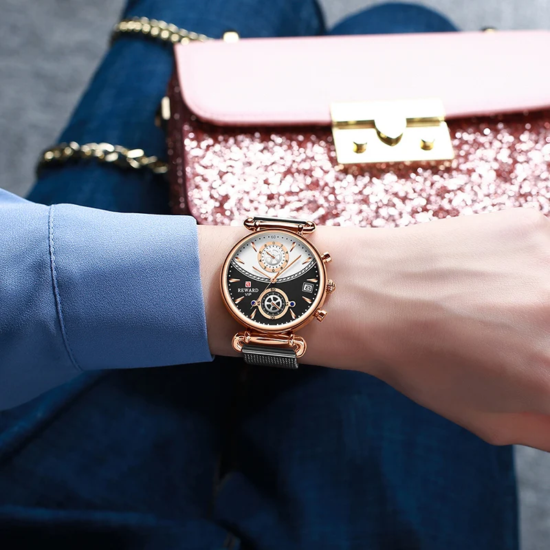 Orologi da coppia Cronografo Calendario Orologi da polso con cinturino in maglia di acciaio inossidabile Orologio da polso da donna impermeabile al quarzo_voghion.com