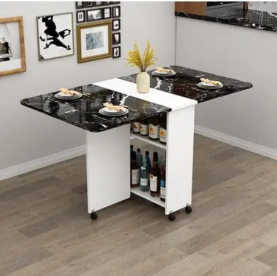 Folding dining table small household type movable pulley retractable rectangular simple multifunctional dining table