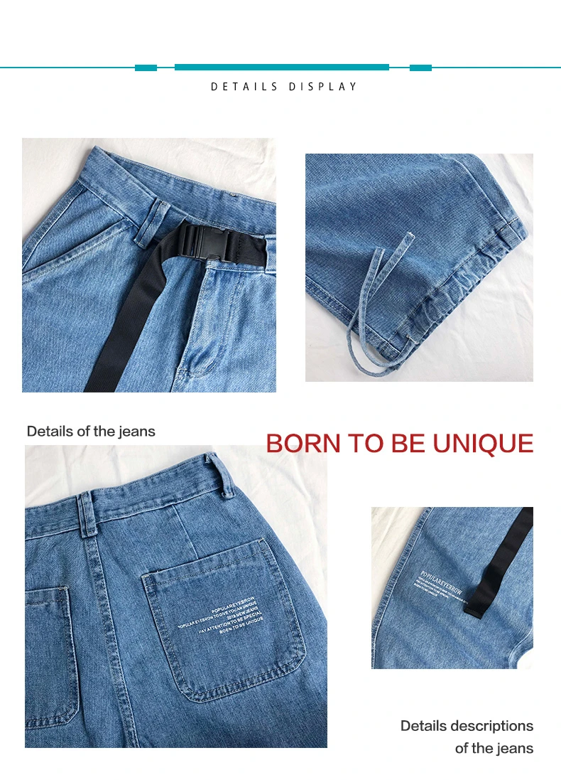 Мужские джинсовые синие широкие брюки эластичные манжеты хип-хоп стильные модели с ремнем длиной до щиколотки джинсы свободные осенние модные брюки s-xxl