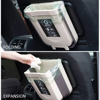

9L Multifunction Wall Mounted Folding Waste Bin Kitchen Cabinet Door Hanging Trash Bin Garbage Car Trash Can Foldable Cleaning