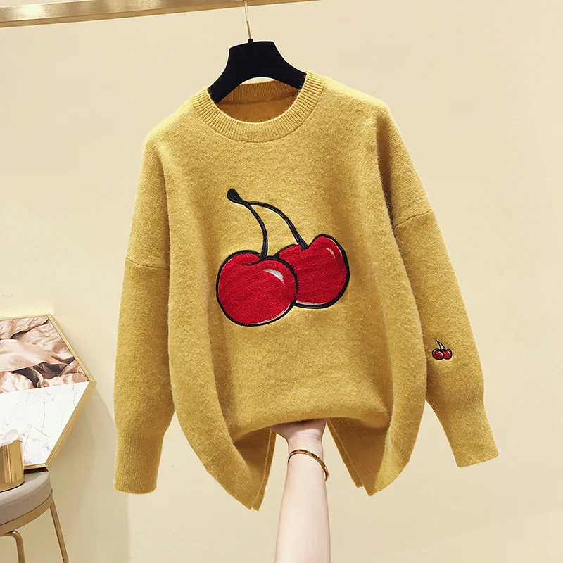 Neploe/женские свитера с вышивкой вишни; Осень-зима ; трикотажные топы; джемпер; пуловер; плотный теплый трикотаж; Pull Femme 55021