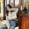 Women No Hat Hoodies Solid Knot Simple Crop-tops Pullover O-neck Sweatshirts Puff Sleeve Casual Stylish Chic Loose 2XL Ulzzang ► Photo 2/6