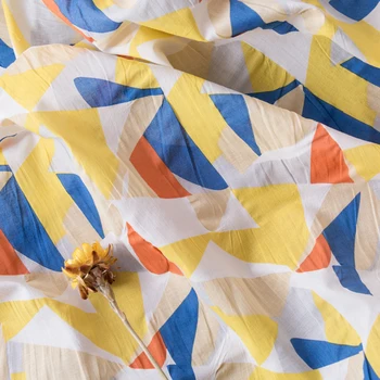 

High quality cotton salt shrinkage fabric New summer thin yellow triangle tissu Top grade dress shirt fabric cotton