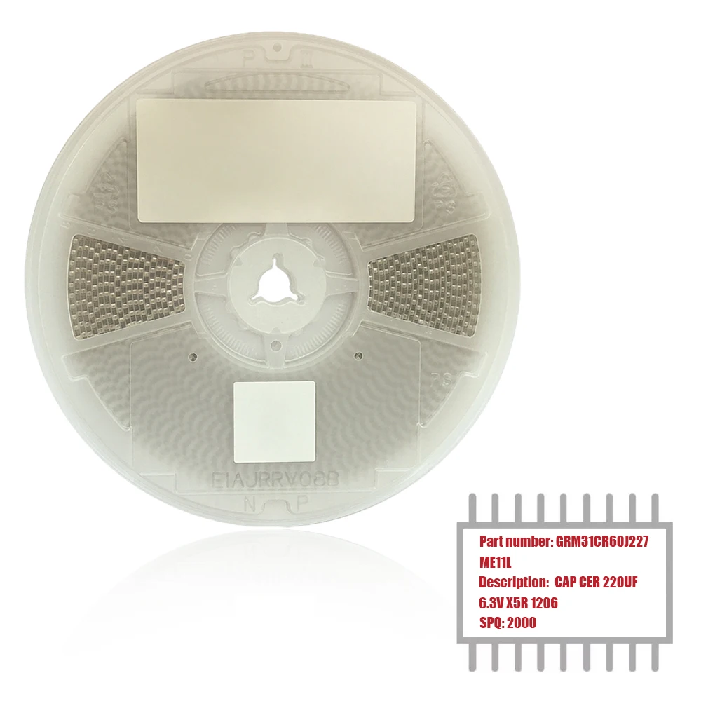 

My Group Asia 2000PCS GRM31CR60J227ME11L Surface Mount MLCC 220UF ±20% 6.3V X5R 1206 (3216 Metric) Ceramic Capacitor in Stock