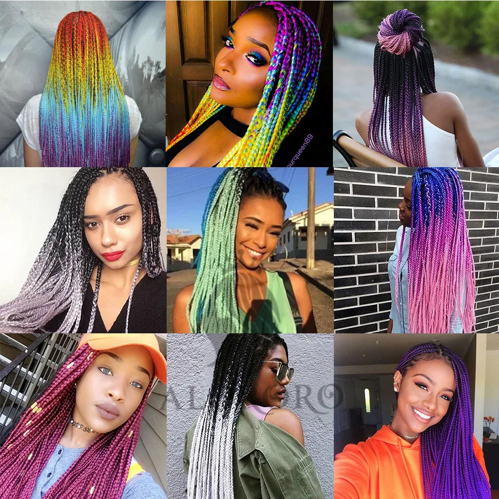 Alororo Afro Ombre Jumbo Box Braids Easily Braids Extensions Synthetic Afro Professional Pre stretched Braiding Hair