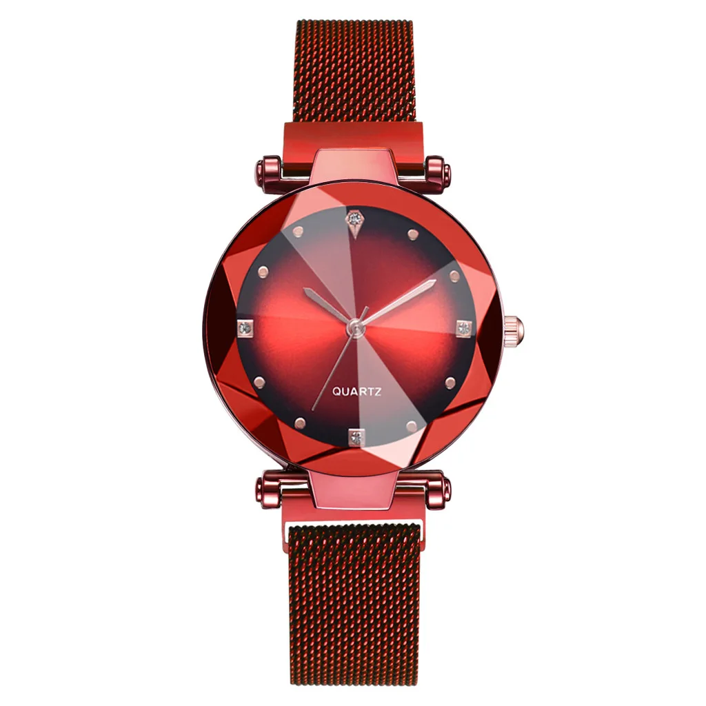 Лидер продаж женские сетчатые часы с магнитной пряжкой звездное небо повседневные роскошные женские Геометрическая поверхность кварцевые часы Relogio Feminino - Цвет: Red 9