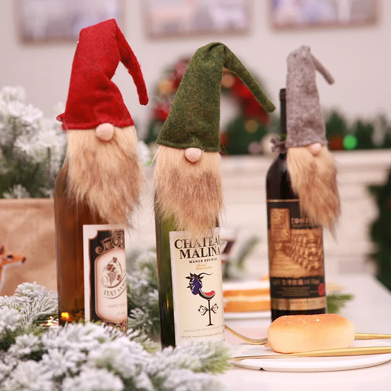 

Christmas Wine Bottle Decor Set Santa Claus Snowman Deer Bottle Cover Clothes Kitchen Decoration For New Year Xmas Dinner Party