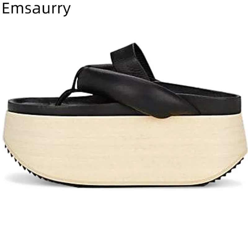 

High Platform Flips Flops Genuine Leather Fisherman Shoes Individual 2020 Summer Outwear Slippers Women Zapatos Mujer