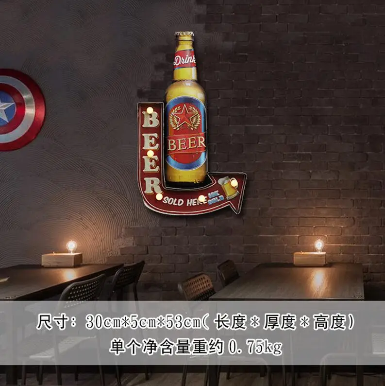 beer Американский деревенский стиль ретро железные настенные фрески Свет Кафе светодиодный настенный светильник сети Настенные украшения Креативные украшения - Цвет абажура: beer