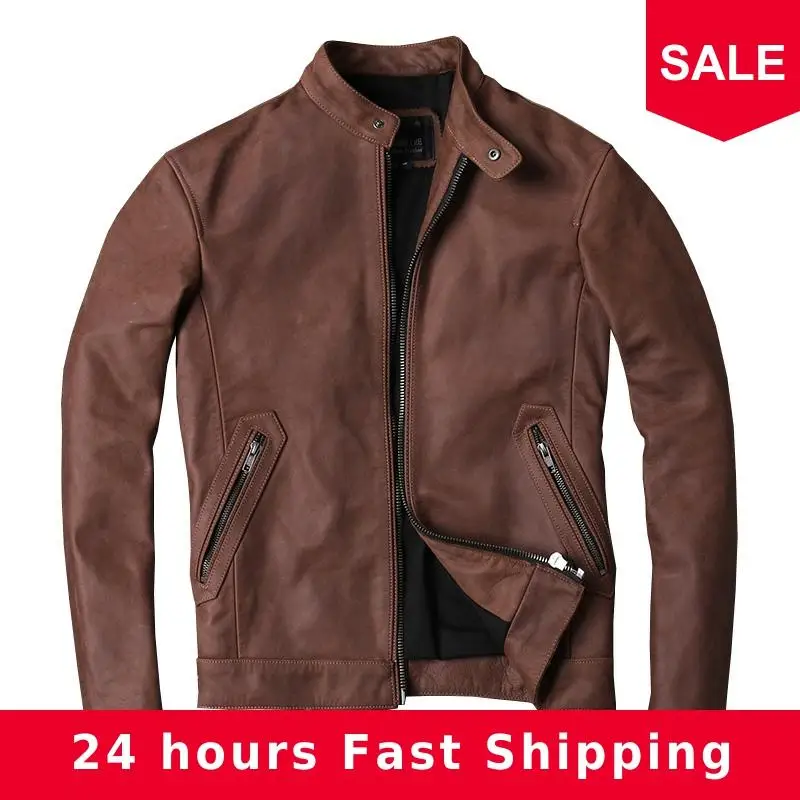 Mens Genuine Lambskin Leather Jacket Slim Fit Moto Biker Jacket T350