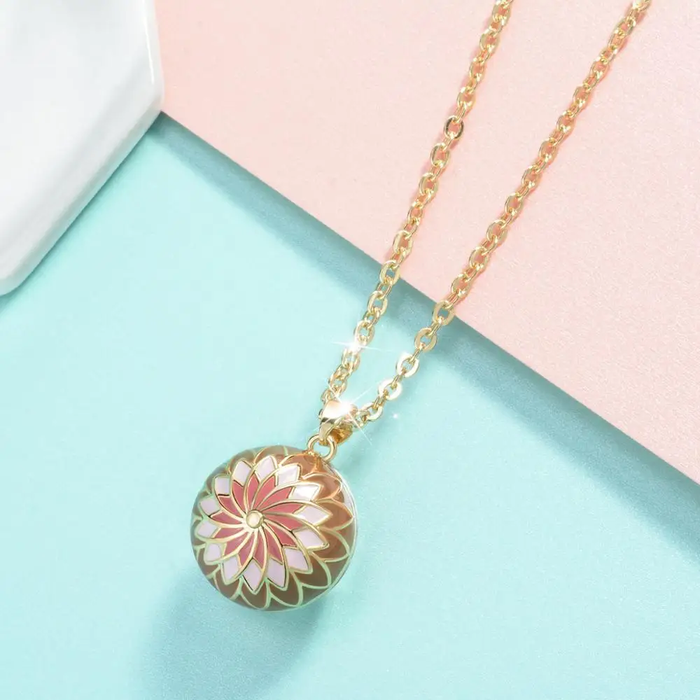 Pink Orange Harmony ball Necklace Pregnancy Bola Ball Pendant with Good Luck Flower for Pregnant Woman Shower Gift New Mom