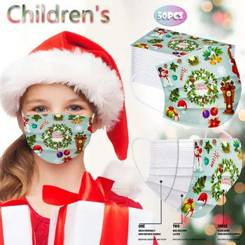 

3D Christmas print pattern disposable mask children Dustproof Protective Activated Carbon disposable mask Cartoon Mouth Cover