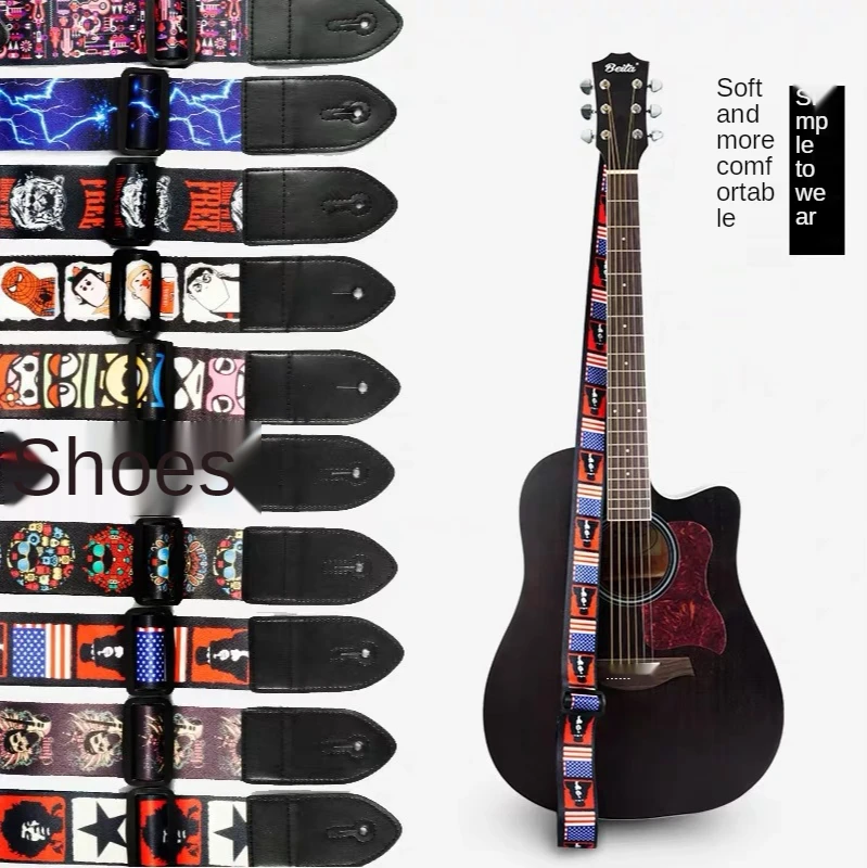 

Ремешок для гитары в этническом стиле, широкий ремешок для акустической гитары, аксессуары для электрогитары из полиэстера с печатью ремень для гитары