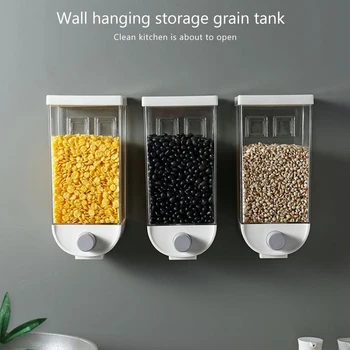 

1L/1.5L Wall Hanging Easy Press Food Containers Cereal Dispenser Oatmeal Container Cereal Dispenser Oatmeal Kitchen Containers