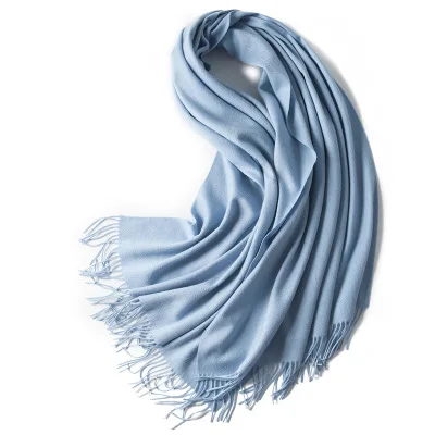 Light Blue Чистый кашемировый шарф для женщин, зимний Пашмина, осенняя теплая шаль, мягкий шерстяной шарф, Женская плотная накидка-одеяло - Цвет: Light Blue