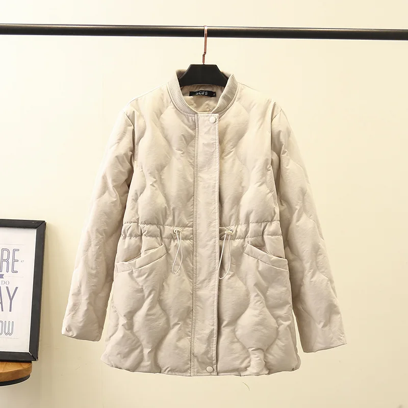 

2019 Winter New Style Waist Hugging Rhombus Cotton-padded Clothes Thick Warm Cotton-padded Jacket Coat Stand Collar Fat Mm Large