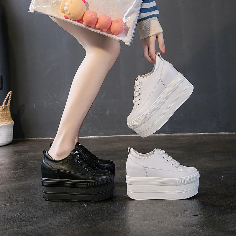 

Single Shoes Female 2020 Autumn Women's Shoes Genuine Leather Thick Bottom Small White Shoes Muffin With Inside Increase Casual