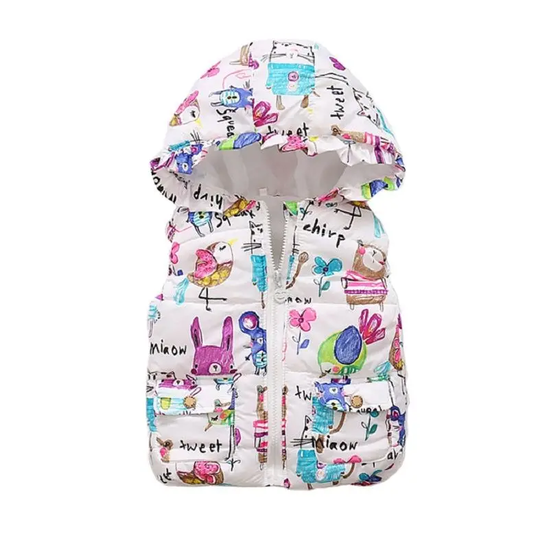 

Baby cotton vest down cotton jacket little girls children's clothing hooded vest girls waistcoat printed jacket