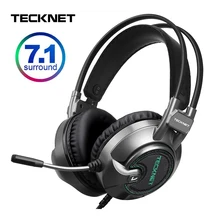 TeckNet, игровая гарнитура, 7,1 каналов, стерео гарнитура, глубокий бас, наушники с шумоподавлением, с микрофоном, игровая гарнитура для PS4, ноутбука, ПК