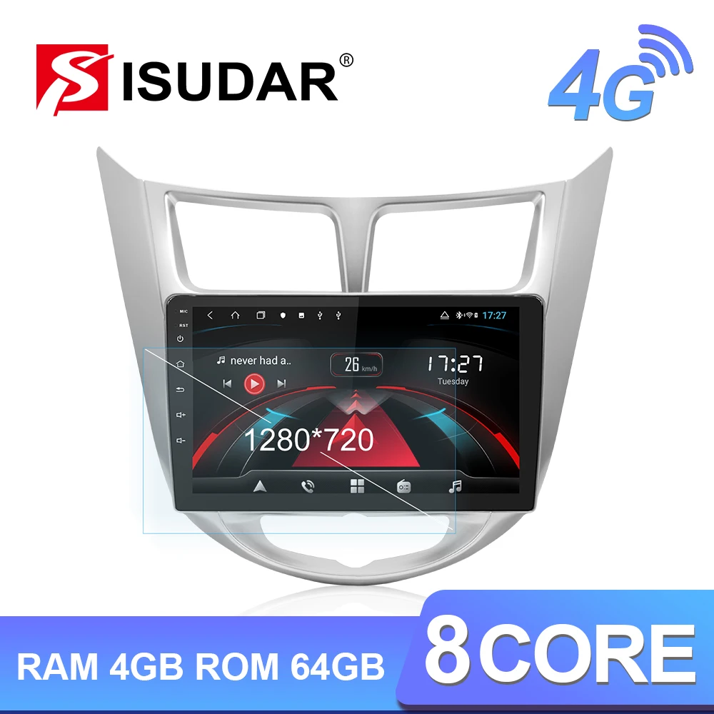 

Isudar H53 4G Android 1 Din Auto Radio For Hyundai/Solaris/Verna 2010-2016 Car Multimedia GPS 8 Core RAM 4GB ROM 64GB DVR Camera